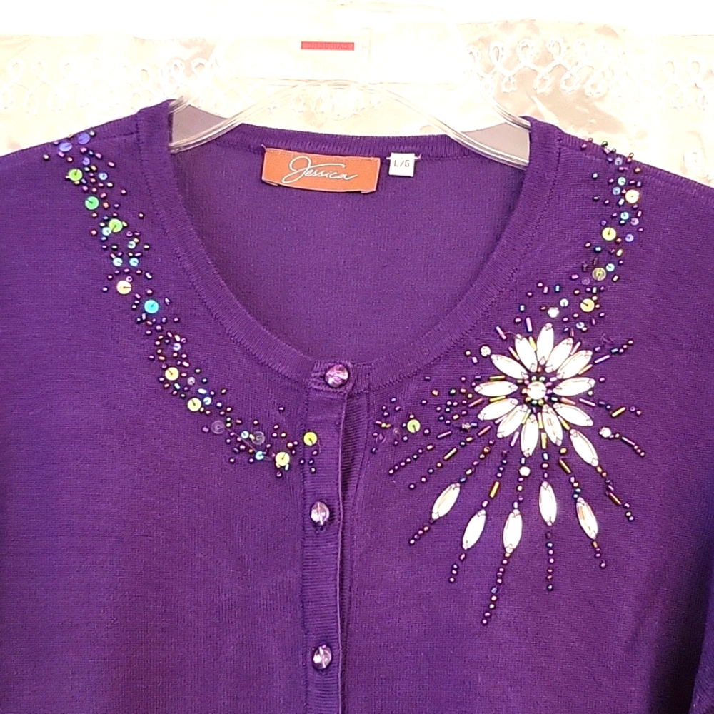 Deep Purple Sparkly Beaded Cardigan, M/L* - Picture 3 of 12